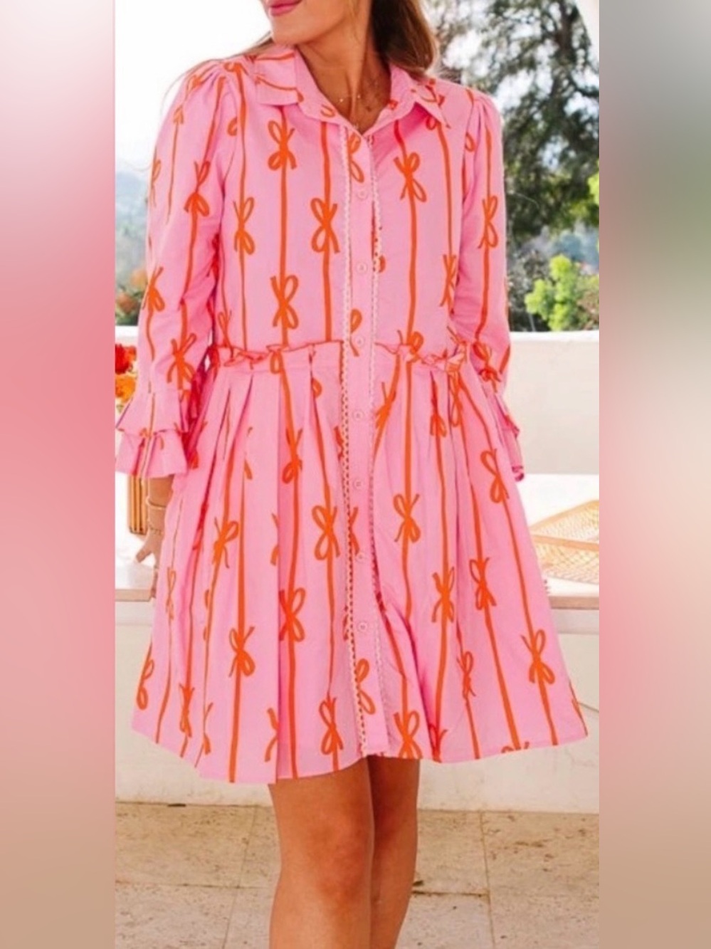 Ivy City Co Pink and Orange Bow Stripe Dress